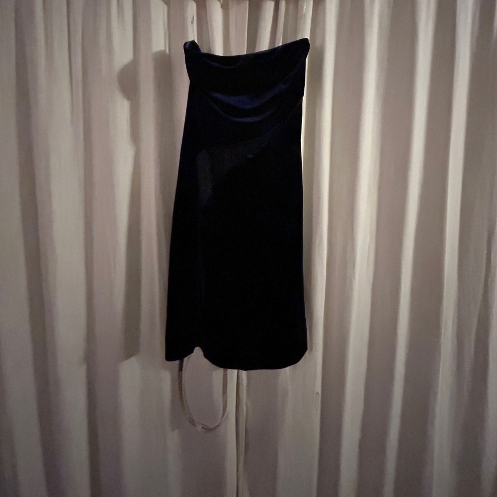 House of CB blue velvet strapless dress
